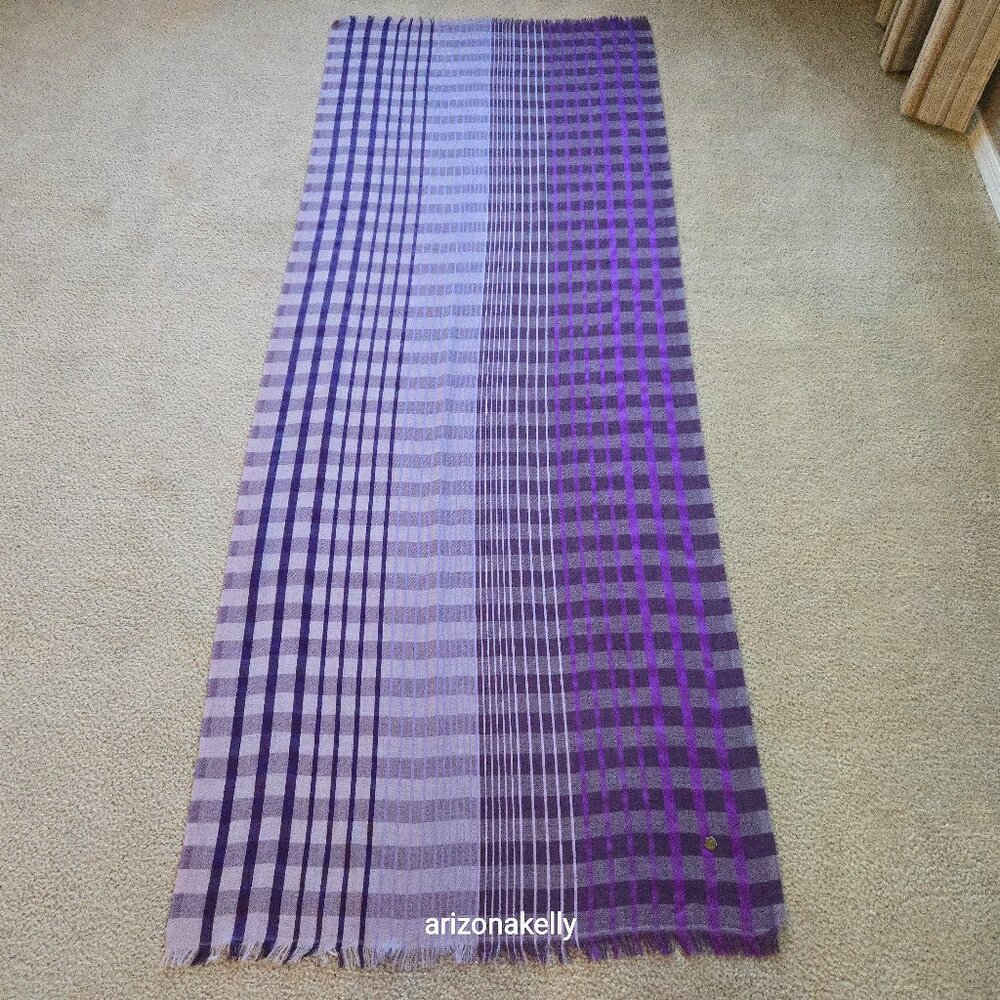 NWOT Luxury Cashmere/Wool/Silk Purple Stripe Plaid Mawlana